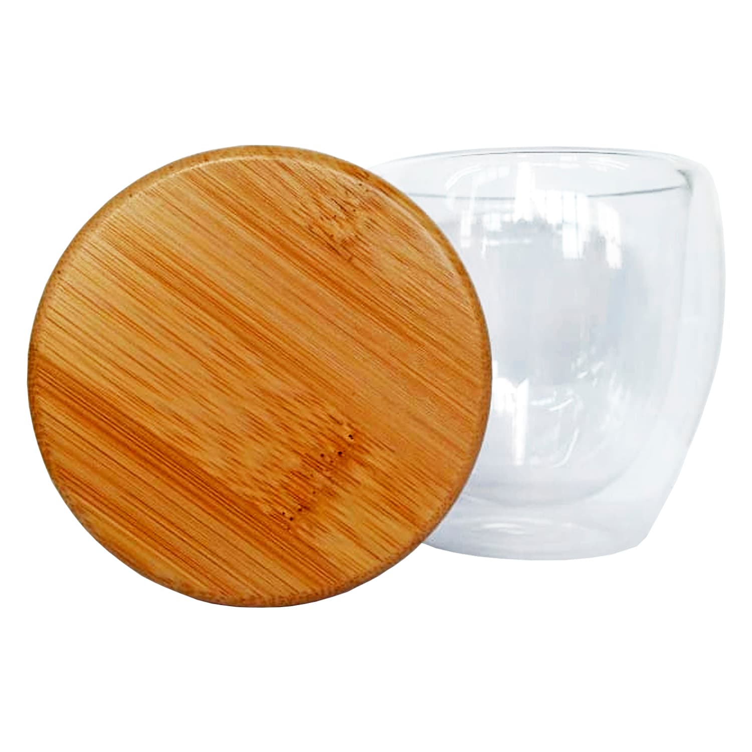 Vaso de vidrio doble pared con tapa de bamboo M7 - imagen 3