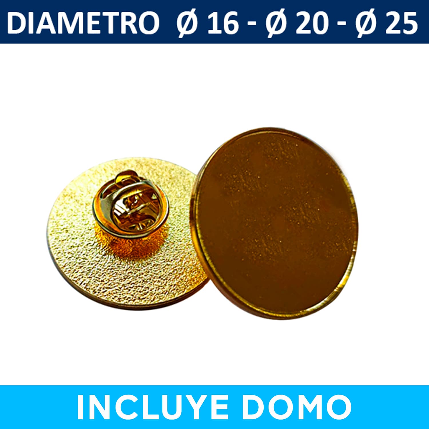 Piocha Broche Redondo Dorado (Pins) 16mm, 20mm, 25mm