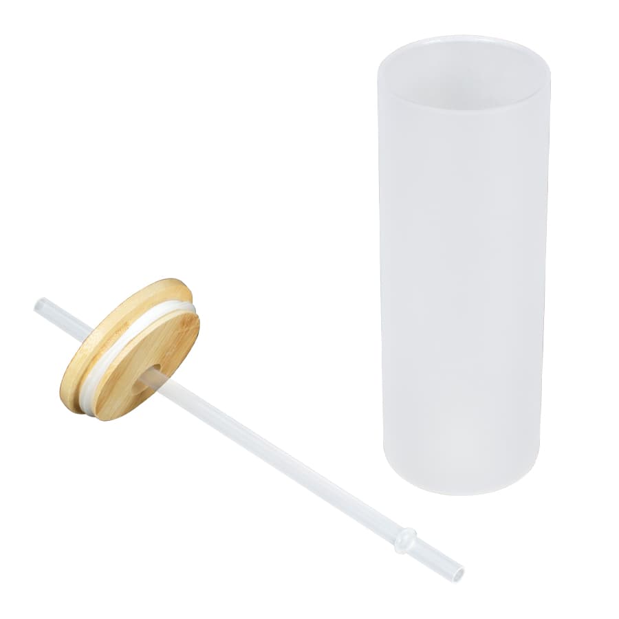 Botella Vidrio Borosilicato Sublimación, tapa Bamboo 500cc - imagen 3