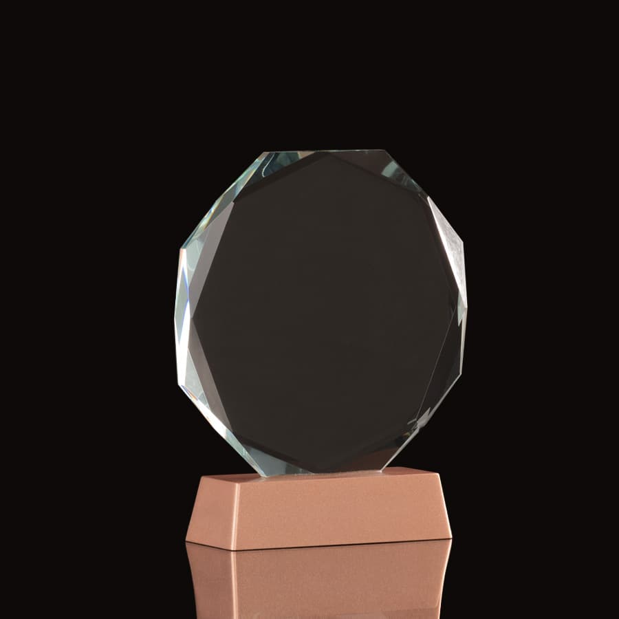 Trofeo Galvano de Cristal «RUNE» con base encobrizada.